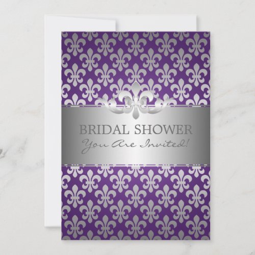 Elegant Bridal Shower Fleur De Lis Purple Invitation