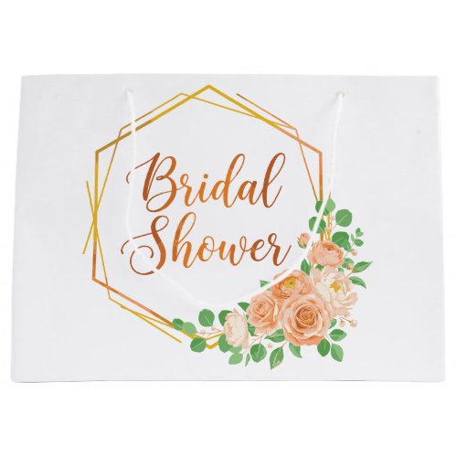 Elegant Bridal Shower Floral and Gold Art Large Gift Bag
