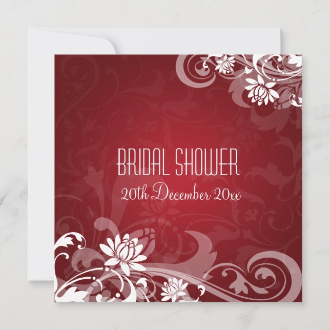 Elegant Bridal Shower  Floral Swirls Red Invitation (Front)
