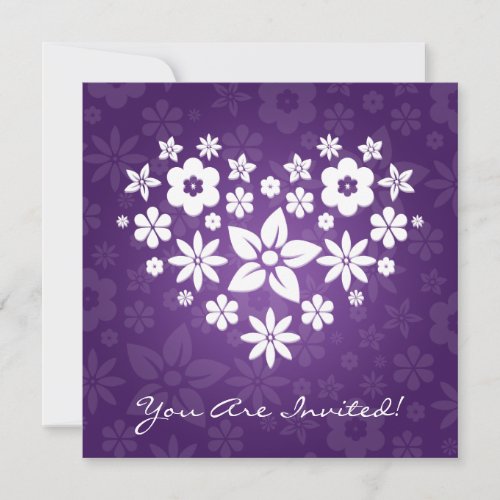 Elegant Bridal Shower Flowery Heart Purple Custom Invite