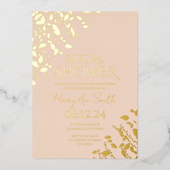 Elegant Bridal Shower Gold Floral Blush  Foil Invitation (Front)