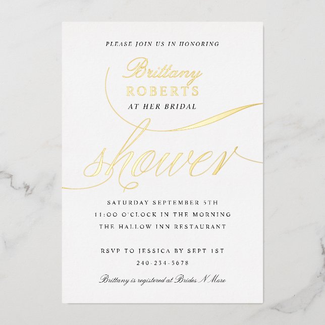 Elegant Bridal Shower Gold Foil Invitation (Front)