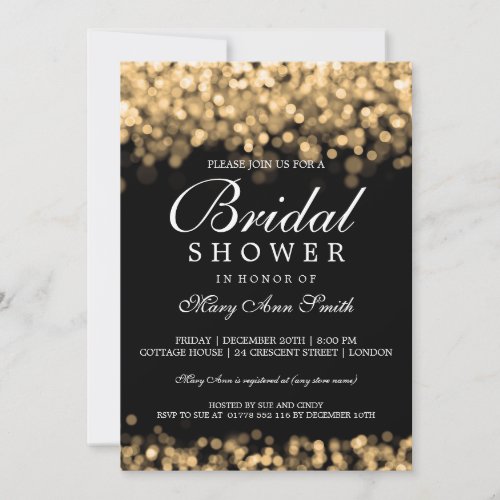 Elegant Bridal Shower Gold Lights Custom Invitations