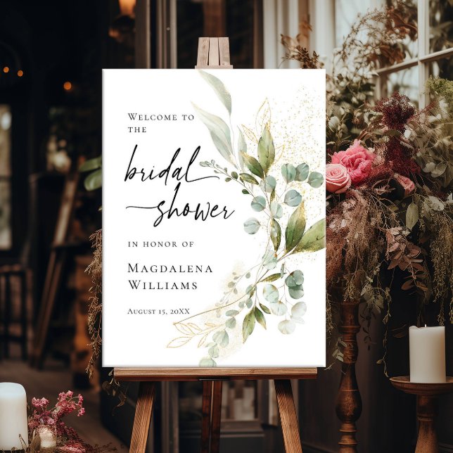 Elegant Bridal Shower greenery and gold welcome Poster (Creator Uploaded)