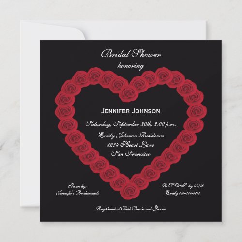 Elegant Bridal Shower Invitation Bridal Rose Heart