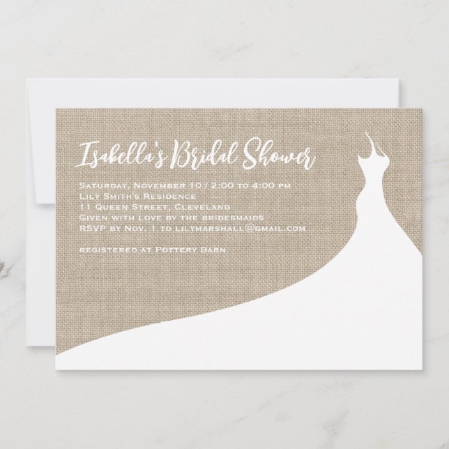 Elegant Bridal Shower Invitation burlap (Front)