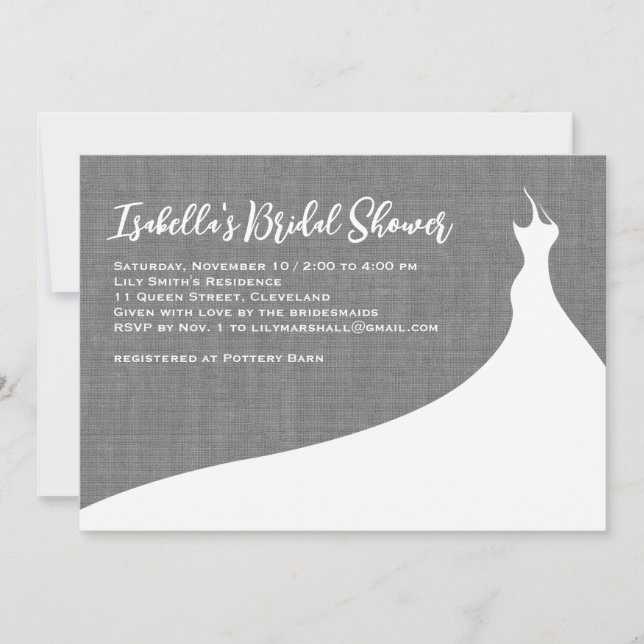 Elegant Bridal Shower Invitation gray linen (Front)
