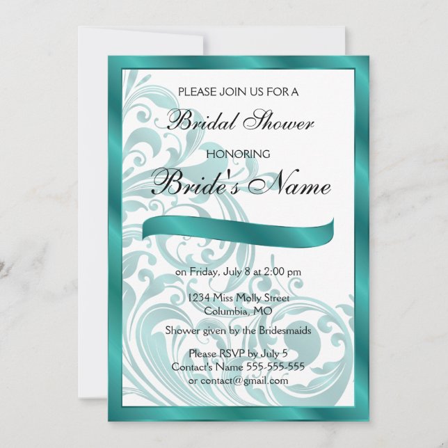 Elegant Bridal Shower Invitation - Teal (Front)