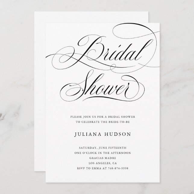Elegant Bridal Shower Invite Classic Calligraphy (Front/Back)