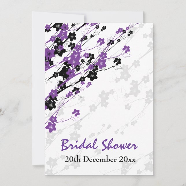 Elegant Bridal Shower Japanese Flowers Purple Invitation (Front)