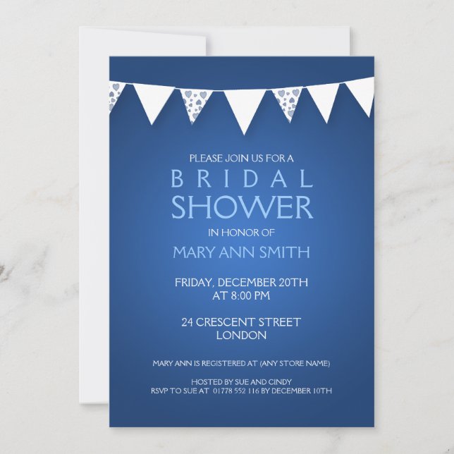 Elegant Bridal Shower Love Bunting Blue Invitation (Front)