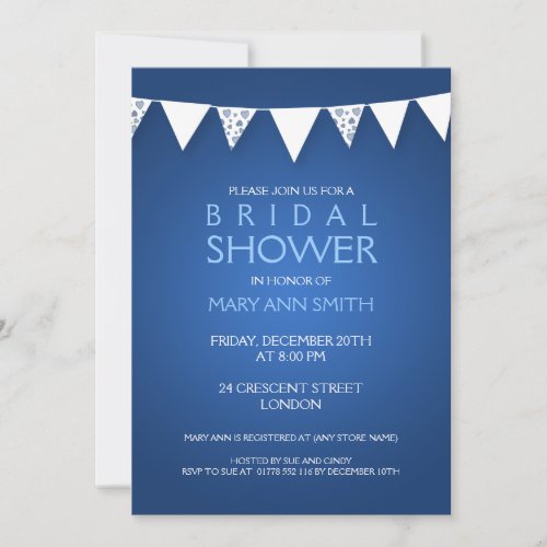 Elegant Bridal Shower Love Bunting Blue Invites