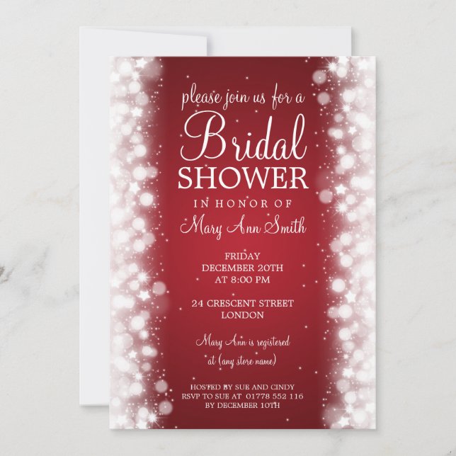 Elegant Bridal Shower Magic Sparkle Red Invitation (Front)