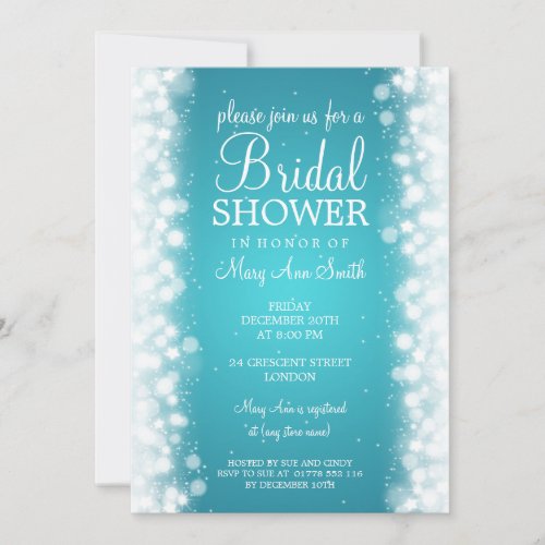 Elegant Bridal Shower Magic Sparkle Turquoise Custom Invitations