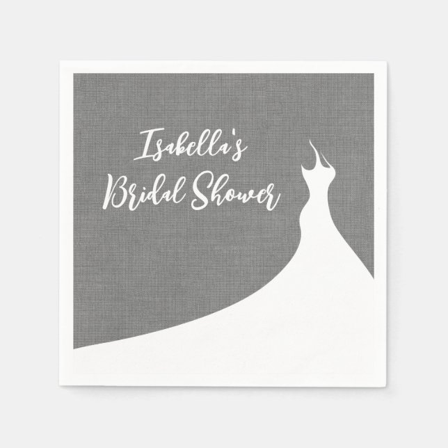 Elegant Bridal Shower Napkin gray linen (Front)