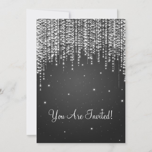 Elegant Bridal Shower Night Dazzle Black Invitation (Front)