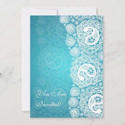 Elegant Bridal Shower Paisley Lace Blue Custom Announcements
