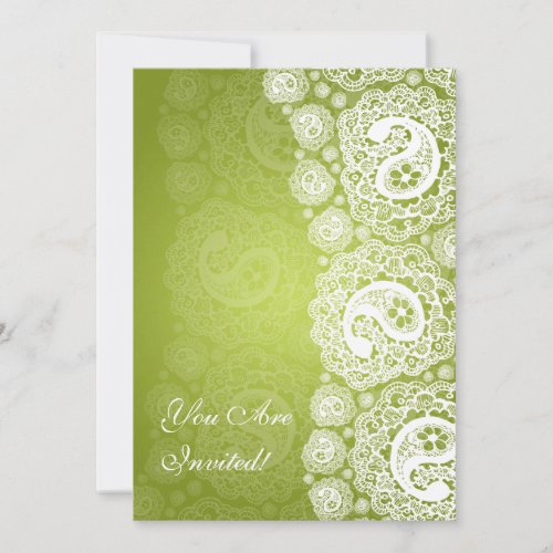 Elegant Bridal Shower Paisley Lace Lime Green Custom Invitation