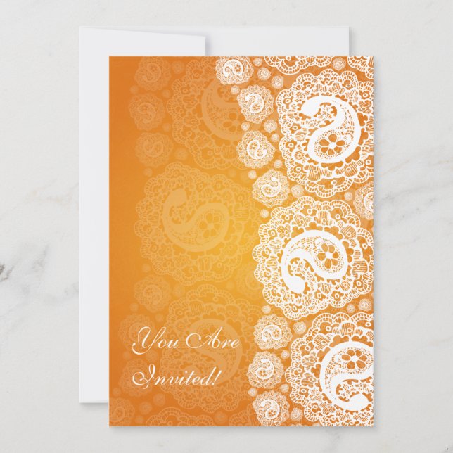 Elegant Bridal Shower Paisley Lace Orange Invitation (Front)