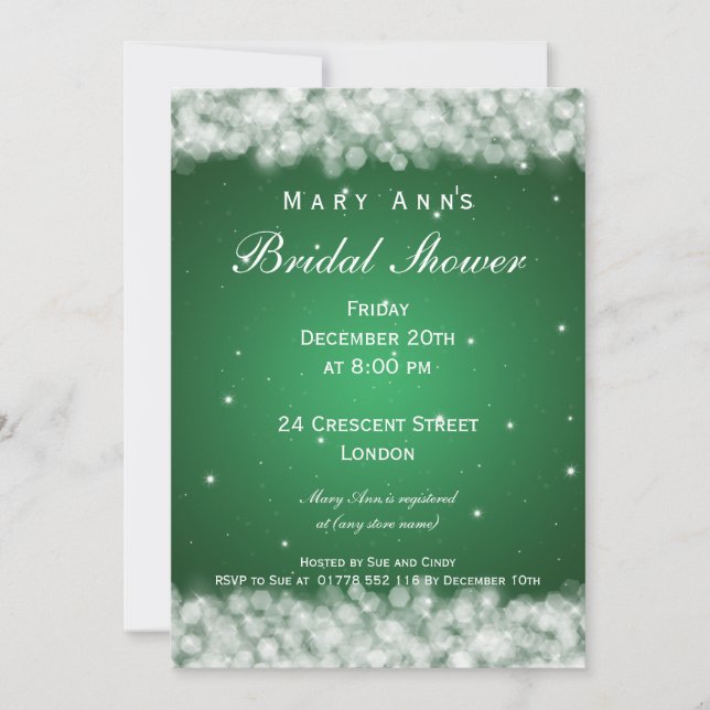 Elegant Bridal Shower Party Sparkle Emerald Green Invitation (Front)
