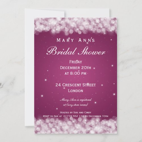 Elegant Bridal Shower Party Sparkle Pink Berry Personalized Invitations