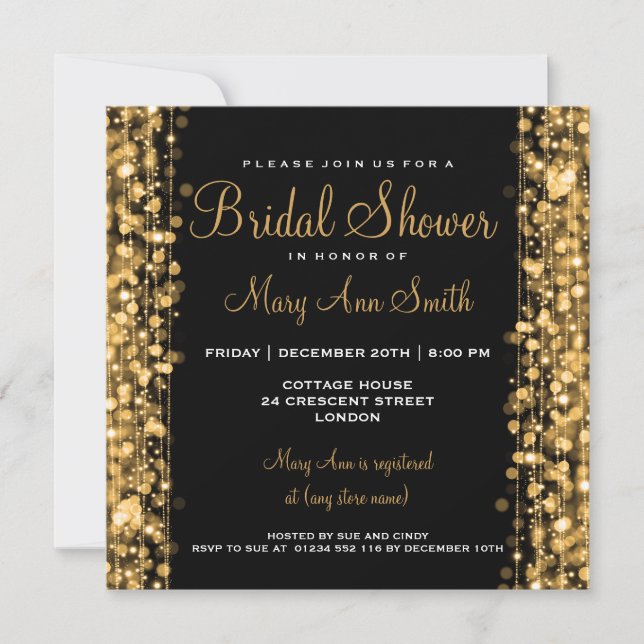 Elegant Bridal Shower Party Sparkles Gold Invitation (Front)
