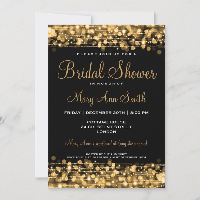 Elegant Bridal Shower Party Sparkles Gold Invitation (Front)