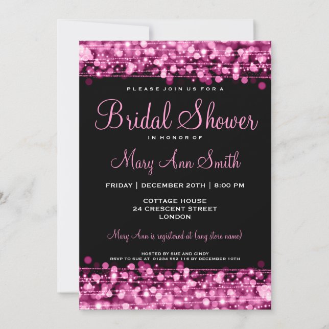 Elegant Bridal Shower Party Sparkles Pink Invitation (Front)