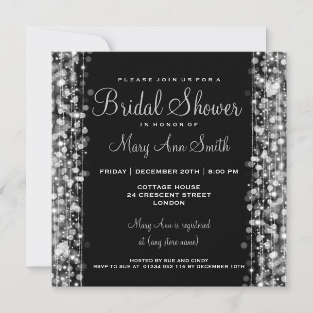 Elegant Bridal Shower Party Sparkles Silver Invitation (Front)