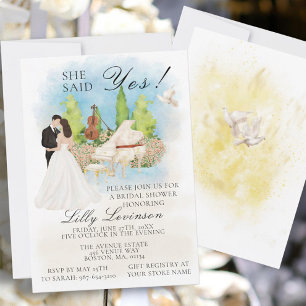 Elegant Bridal Shower Piano Violin She Said Yes! Invitation