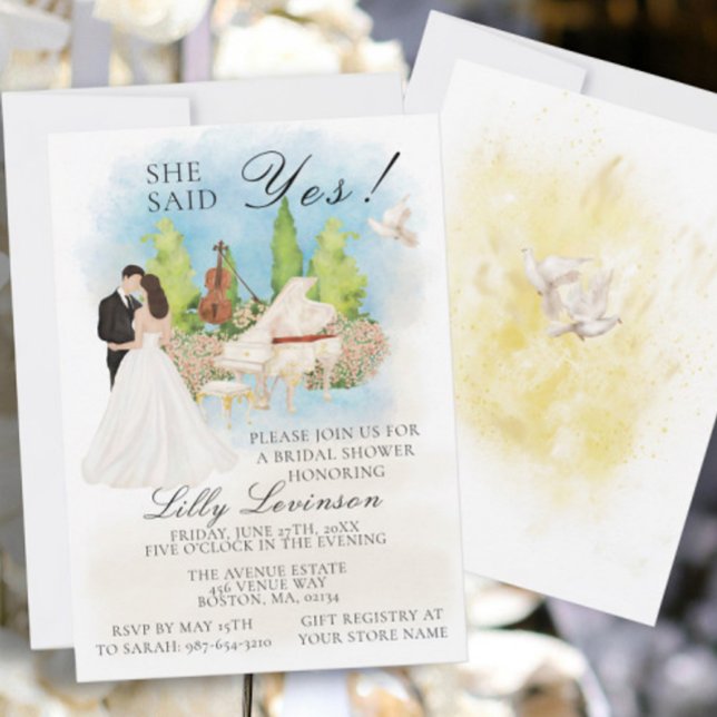 Elegant Bridal Shower Piano Violin She Said Yes! Invitation (Creator Uploaded)