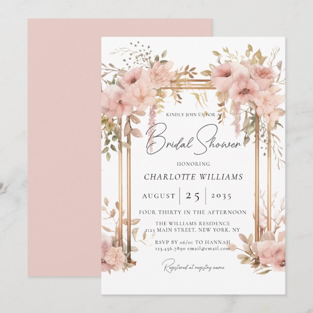 Elegant Bridal Shower Pink Floral Arch Invitation (Front/Back)
