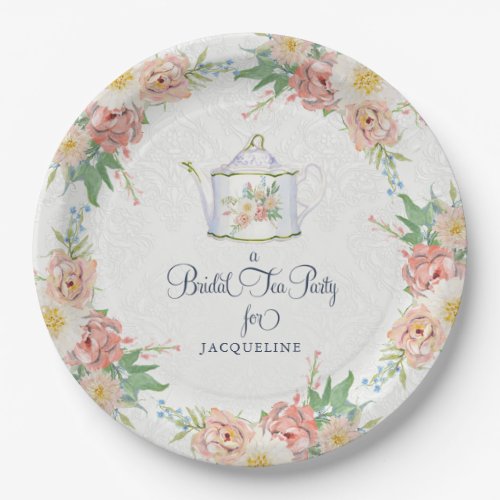 Elegant Bridal Shower Pink n White Painted Floral Paper Plates