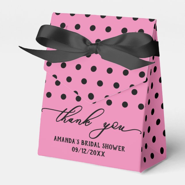 Elegant Bridal Shower Pink Polka dots favor box (Front Side)