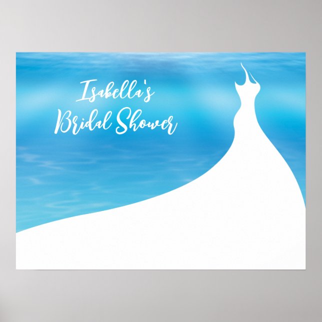 Elegant Bridal Shower Poster blue watercolor (Front)