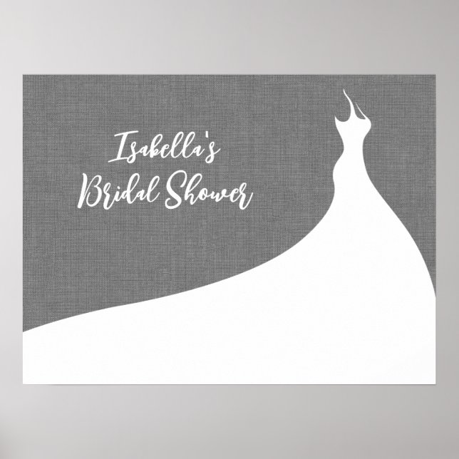 Elegant Bridal Shower Poster gray linen (Front)
