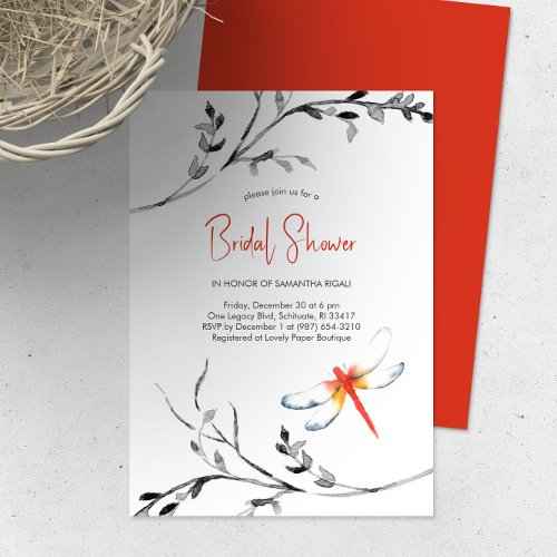 Elegant Bridal Shower Red Dragonfly Invitation