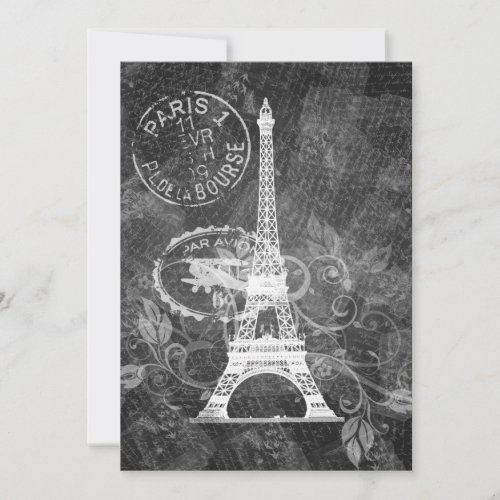 Elegant Bridal Shower Romantic Paris Black Invitation