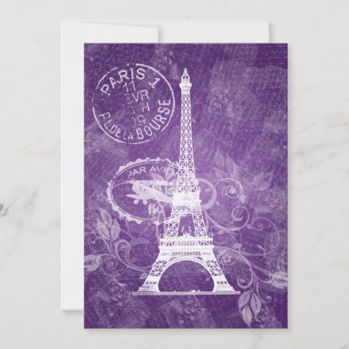 Elegant Bridal Shower Romantic Paris Purple Personalized Announcements