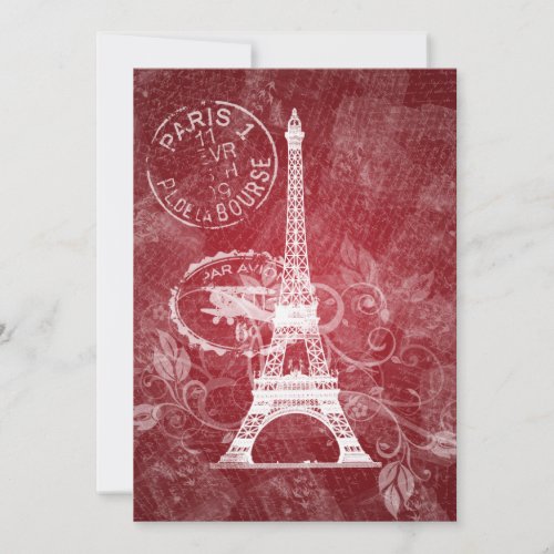 Elegant Bridal Shower Romantic Paris Red Invitations