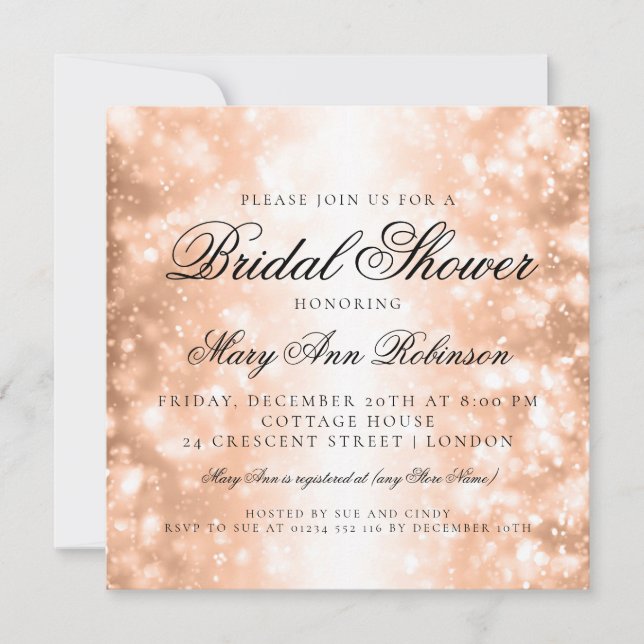 Elegant Bridal Shower Rose Gold Shimmer Lights Invitation (Front)