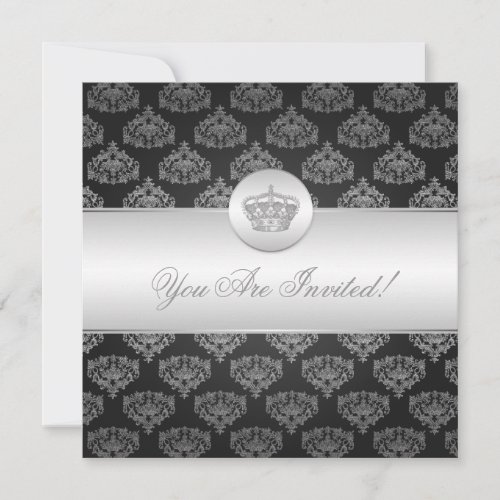 Elegant Bridal Shower Royal Crown Black Invitation