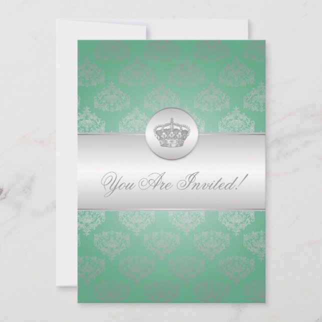 Elegant Bridal Shower Royal Crown Mint Green Invitation (Front)