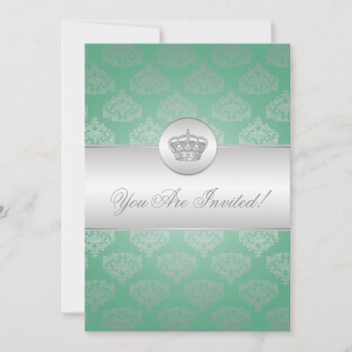 Elegant Bridal Shower Royal Crown Mint Green Invitation