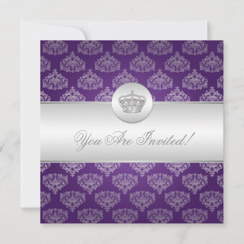 Elegant Bridal Shower Royal Crown Purple Invitation