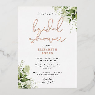Elegant Bridal Shower Rustic Greenery Monogram Foil Invitation