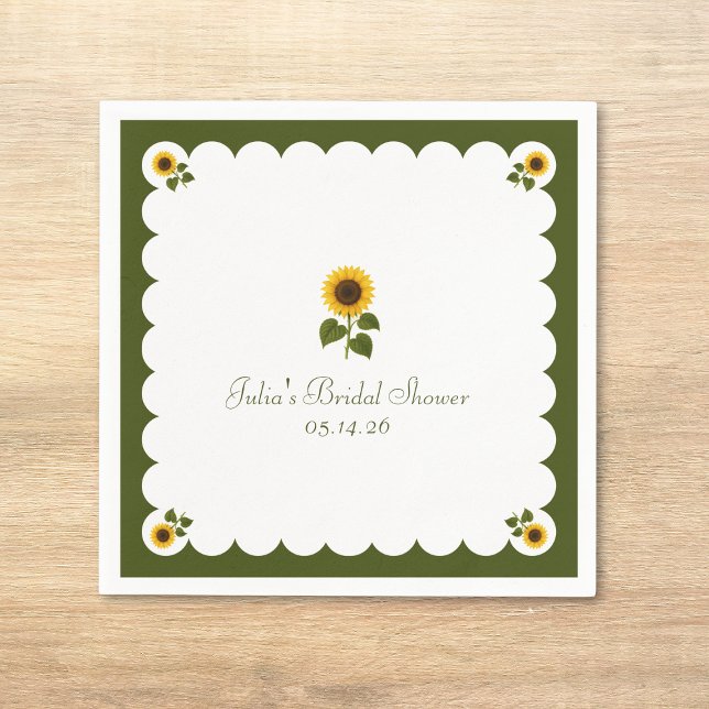 Elegant Bridal Shower Rustic Sunflower Olive Green Napkins (Creator Uploaded)