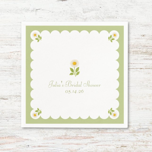 Elegant Bridal Shower Sage Green Daisy Cute Napkins (Creator Uploaded)