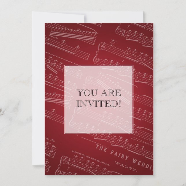 Elegant Bridal Shower Sheet Music Red Invitation (Front)
