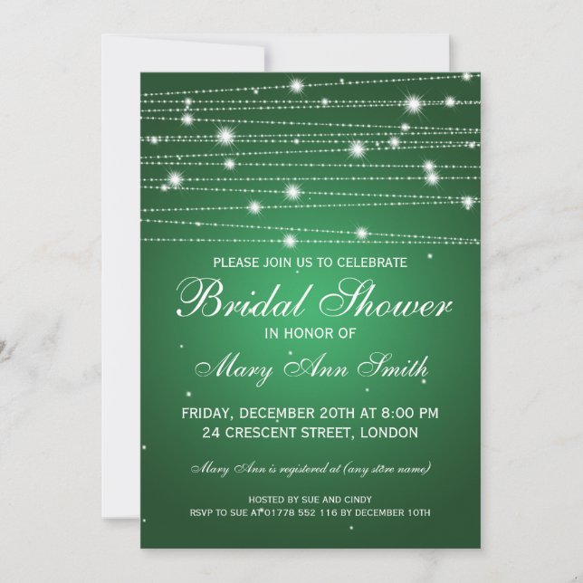 Elegant Bridal Shower Sparkling Lines Emerald Invitation (Front)